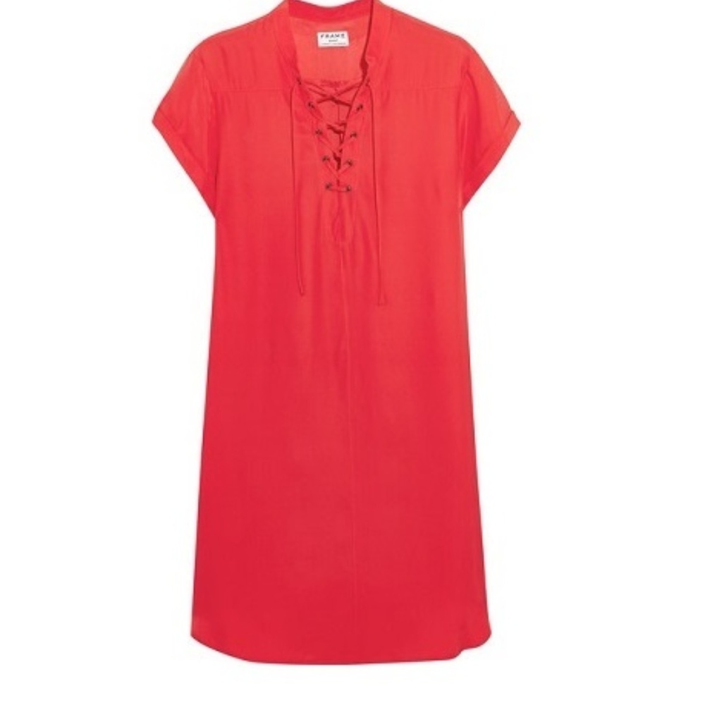 FRAME Le Lace Up silk-charmeuse mini dress